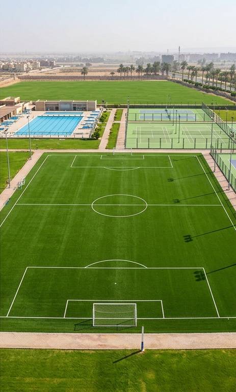 Aerial view of Football Fields and Swimming Pools Complex